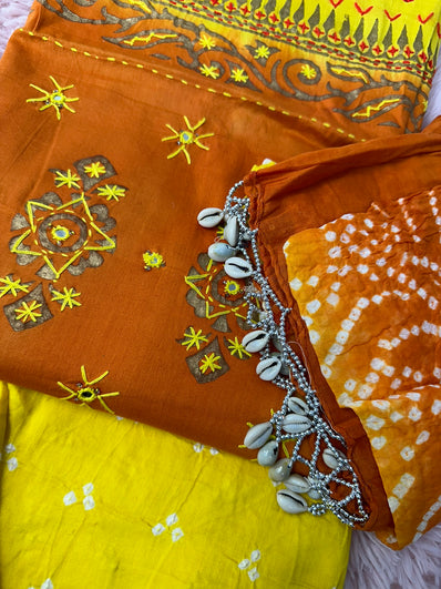 Unstitched Suit Material- 467  Orange