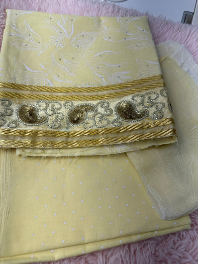 Unstitched Suit Material- 457 Yellow