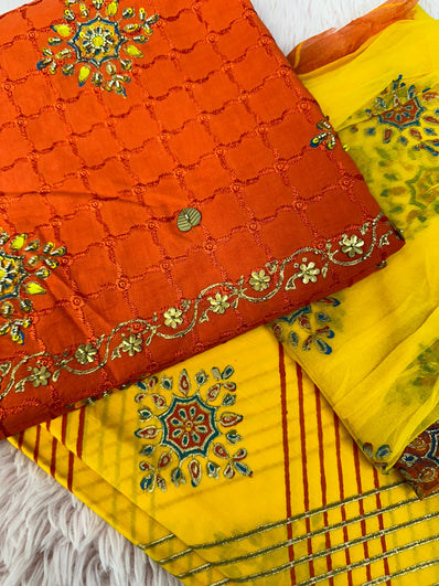 Unstitched Suit Material- 455 Orange