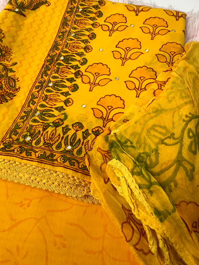 Unstitched Suit Material- 458 Yellow