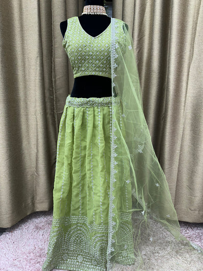 Party wear Lehenga in Green Color