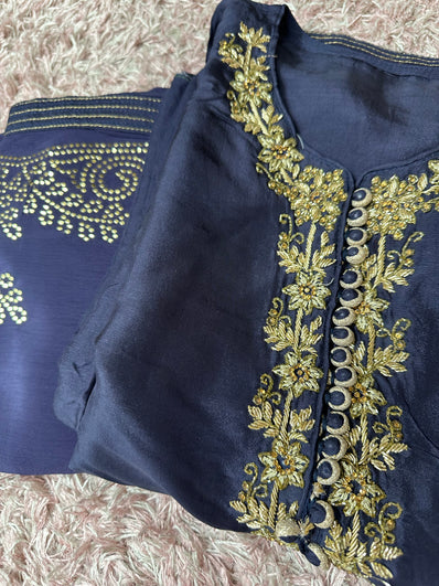 Semi Stitched Suit Material- 497 Navy Blue