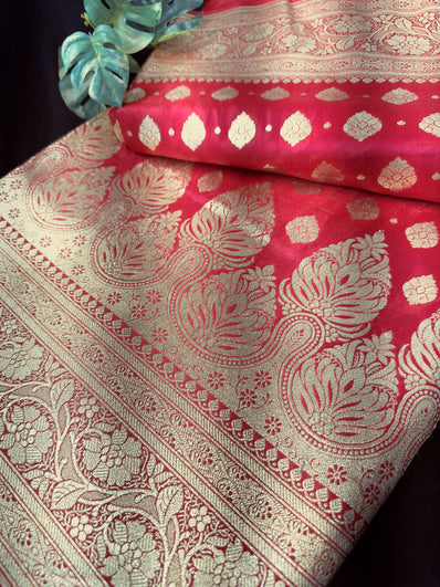 Majestic Hot Pink Banarasi Silk Saree