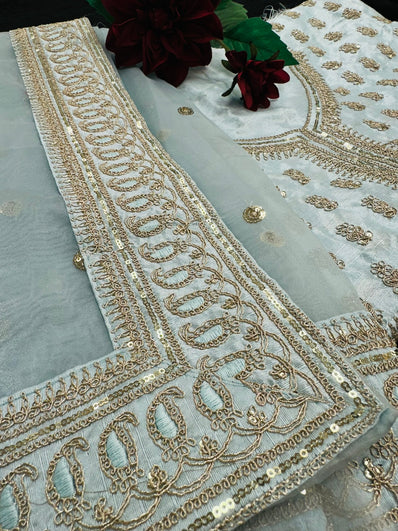 Light Blue Organza Saree with Sequin work