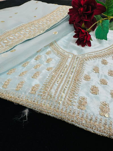 Light Blue Organza Saree with Sequin work