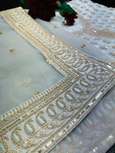 Light Blue Organza Saree with Sequin work