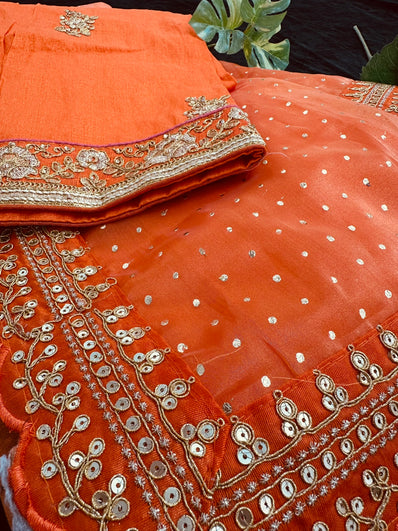 Orange Organza Saree with sequin work