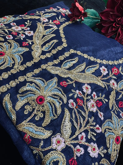 Blue Georgette Saree with zari, thread and sequin work