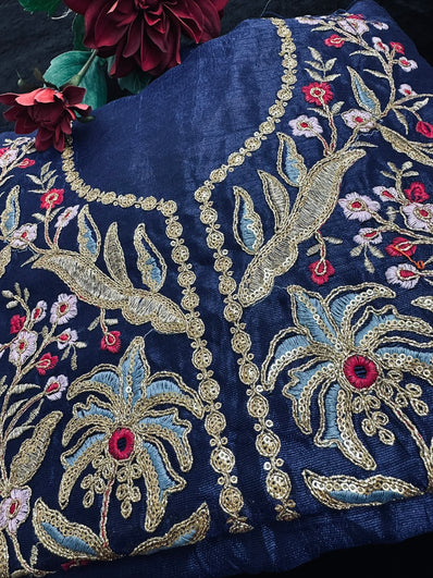 Blue Georgette Saree with zari, thread and sequin work