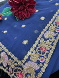 Blue Georgette Saree with zari, thread and sequin work