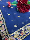 Blue Georgette Saree with zari, thread and sequin work