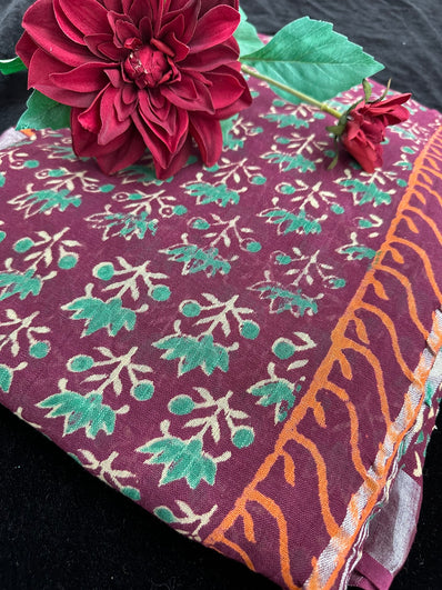Maroon Printed Cotton Saree