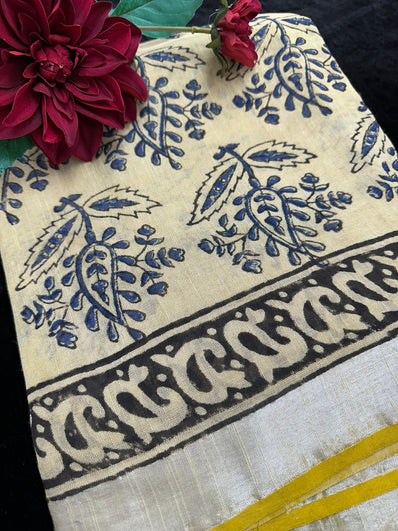 Cream  Printed Cotton Saree