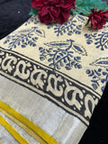 Cream  Printed Cotton Saree