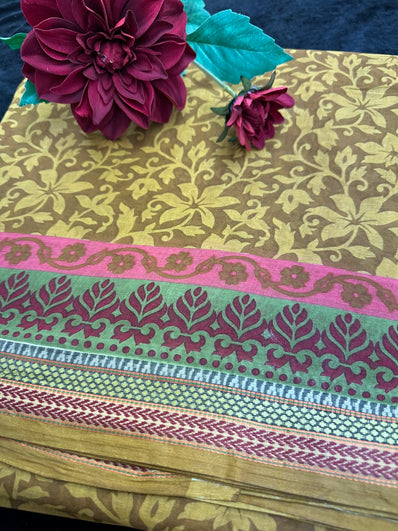 Brown Printed Cotton Saree