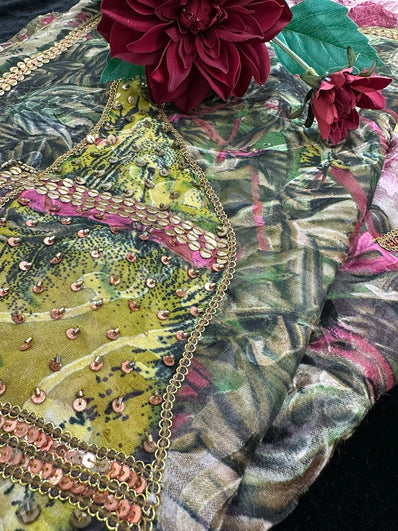 Printed Georgette Saree with bead work