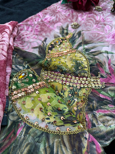 Printed Georgette Saree with bead work