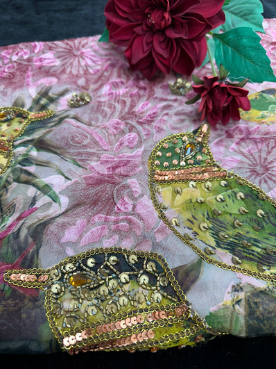 Printed Georgette Saree with bead work