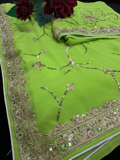 Green Georgette Saree with sequin work