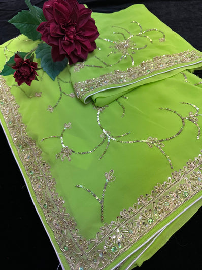 Green Georgette Saree with sequin work