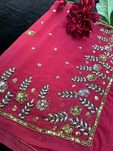 Maroon Saree with heavy Bead Work