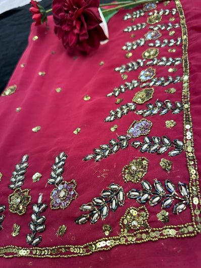 Maroon Saree with heavy Bead Work