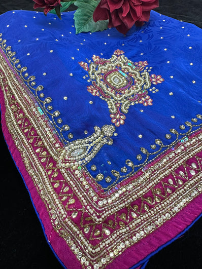 Royal Blue Silk Saree with heavy Bead Work
