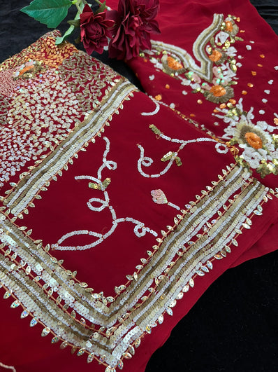 Maroon Georgette Saree with heavy sequin embroidery