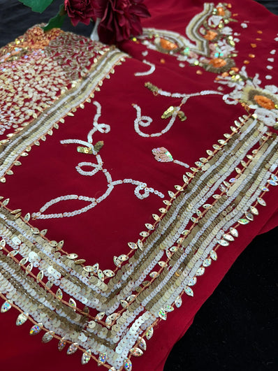 Maroon Georgette Saree with heavy sequin embroidery