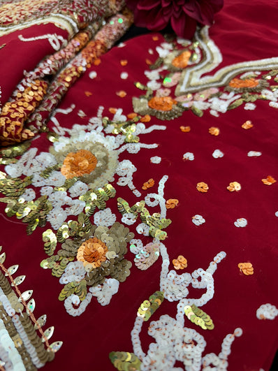 Maroon Georgette Saree with heavy sequin embroidery