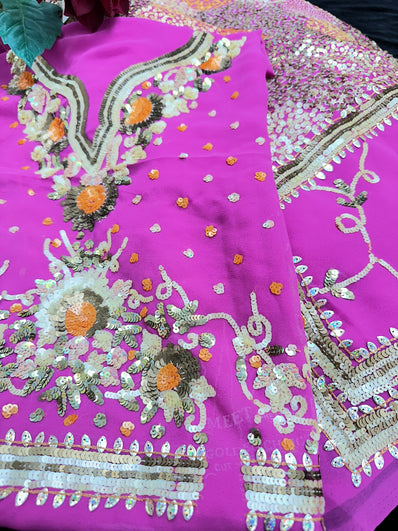 Pink Georgette Saree with heavy sequin embroidery