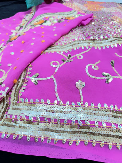 Pink Georgette Saree with heavy sequin embroidery