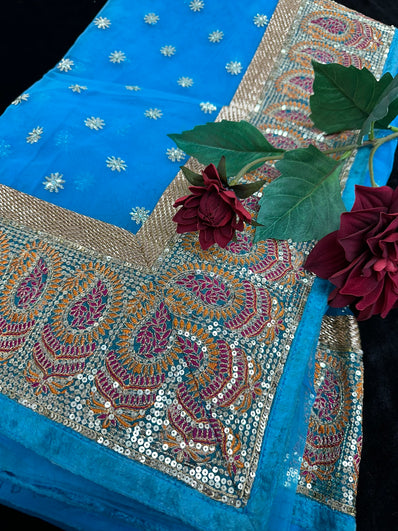 Sky Blue Net Saree with Sequin work