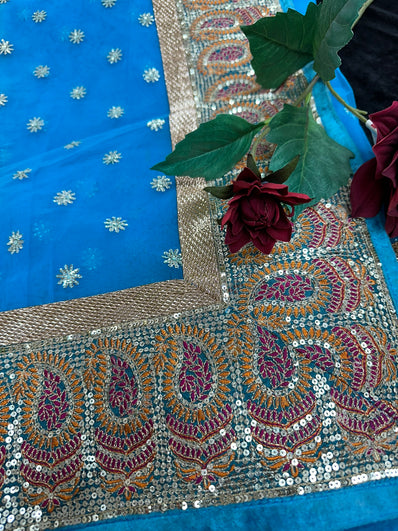 Sky Blue Net Saree with Sequin work