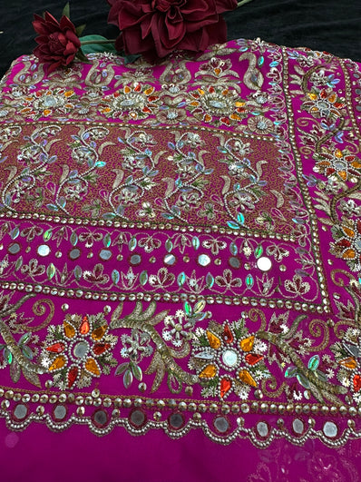 Hot Pink Saree with Beadwork