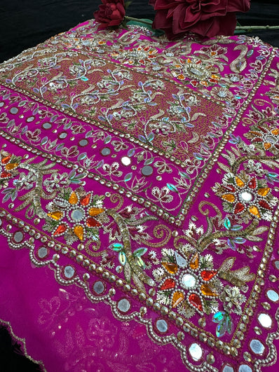 Hot Pink Saree with Beadwork