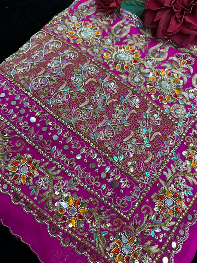 Hot Pink Saree with Beadwork