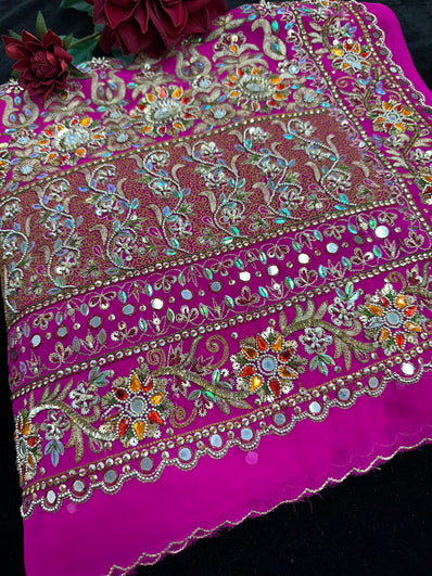 Hot Pink Saree with Beadwork