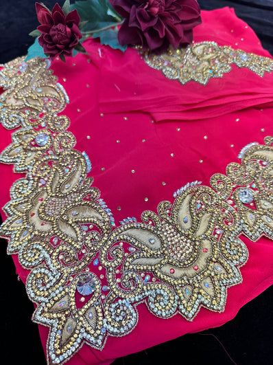Crimson Saree with Bead Work