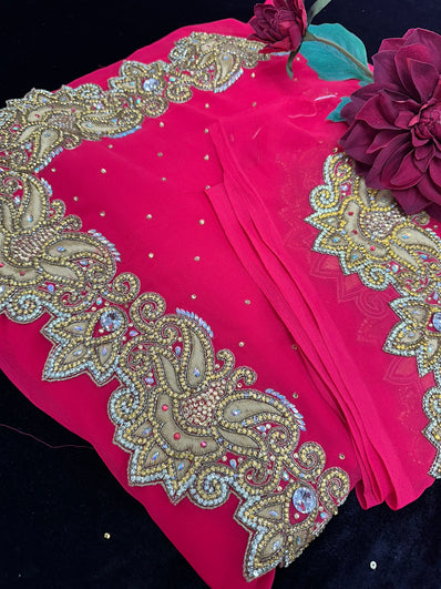 Crimson Saree with Bead Work