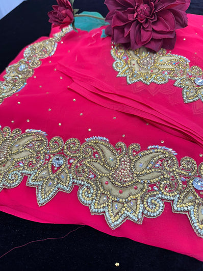 Crimson Saree with Bead Work