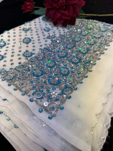 White Saree with Bead Work