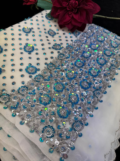 White Saree with Bead Work