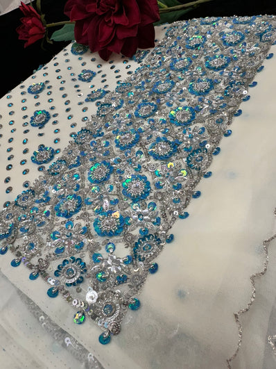 White Saree with Bead Work