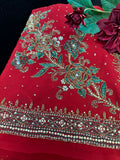 Red georgette Saree with bead work