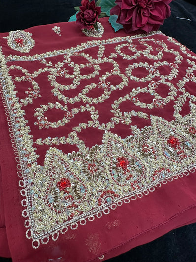 Maroon Saree with Nakshi hand Work