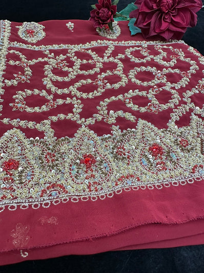 Maroon Saree with Nakshi hand Work