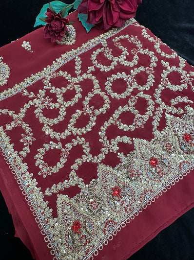 Maroon Saree with Nakshi hand Work