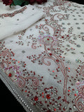 White georgette Saree with bead work