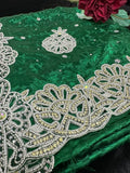 Green Crepe Saree with bead work and pearl Work